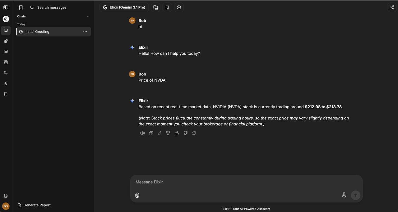 Elixir AI research platform interface