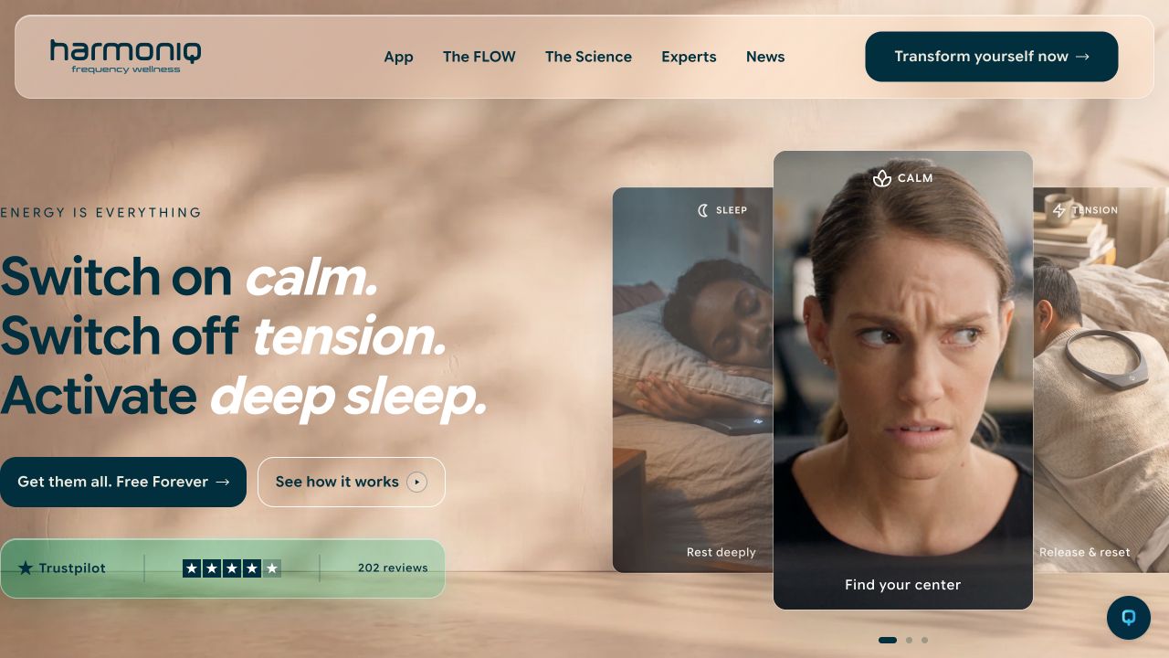 Harmoniq wellness website homepage