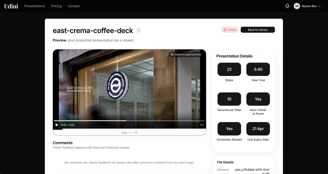 Udini creator dashboard